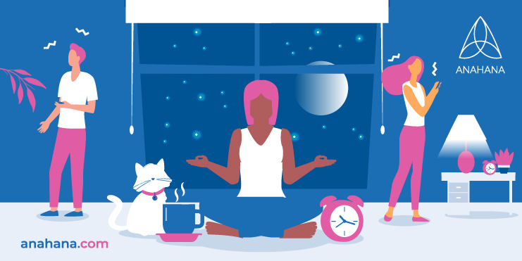 vrouw beoefent nachtelijke meditatie