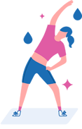 grafica di donna in pantaloncini blu e top rosa stretching